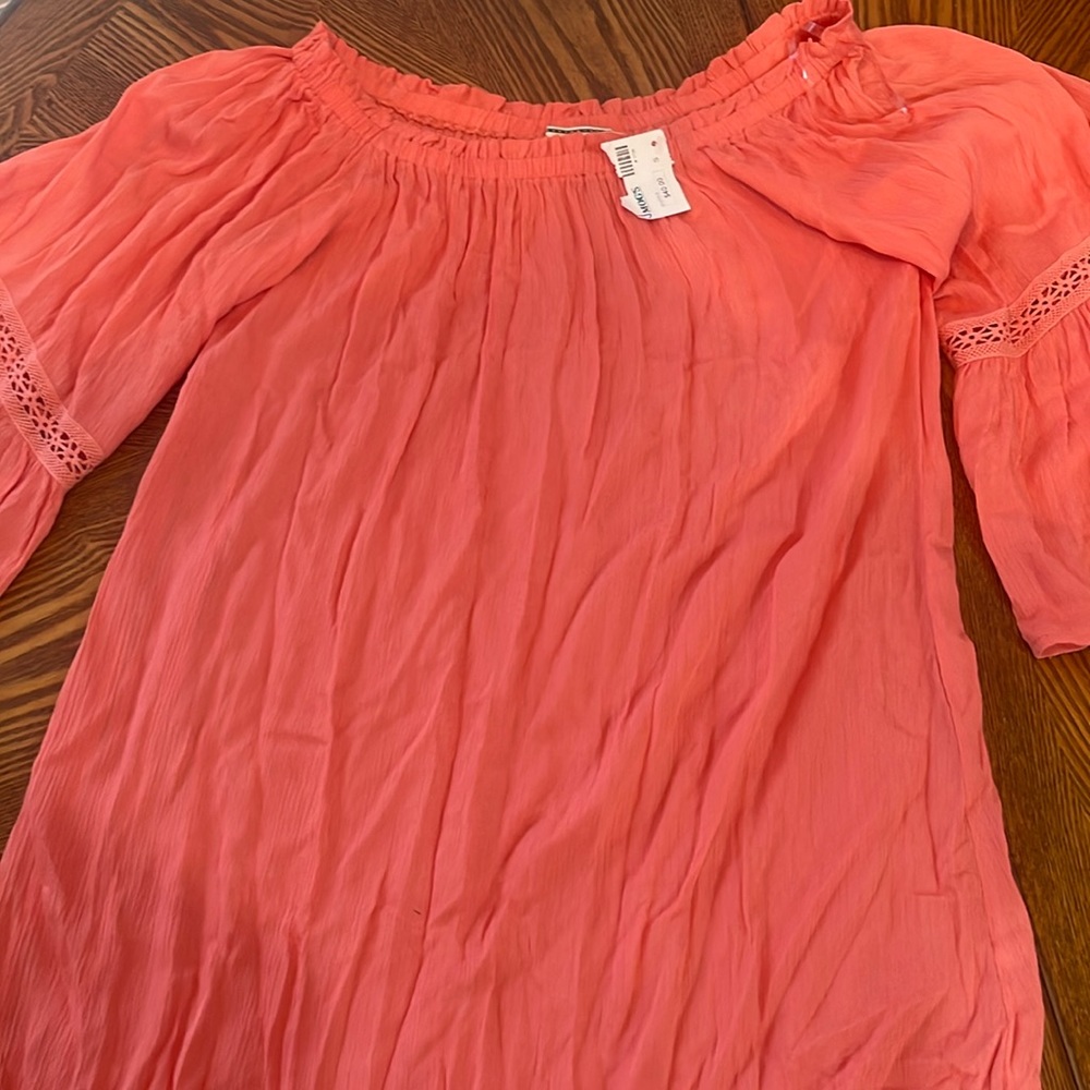 Flying Tomato Coral Off-Shoulder Peasant Dress